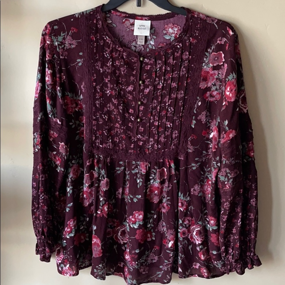 💕FINAL DROP💕 Knox Rose Burgundy Floral Top XXL
